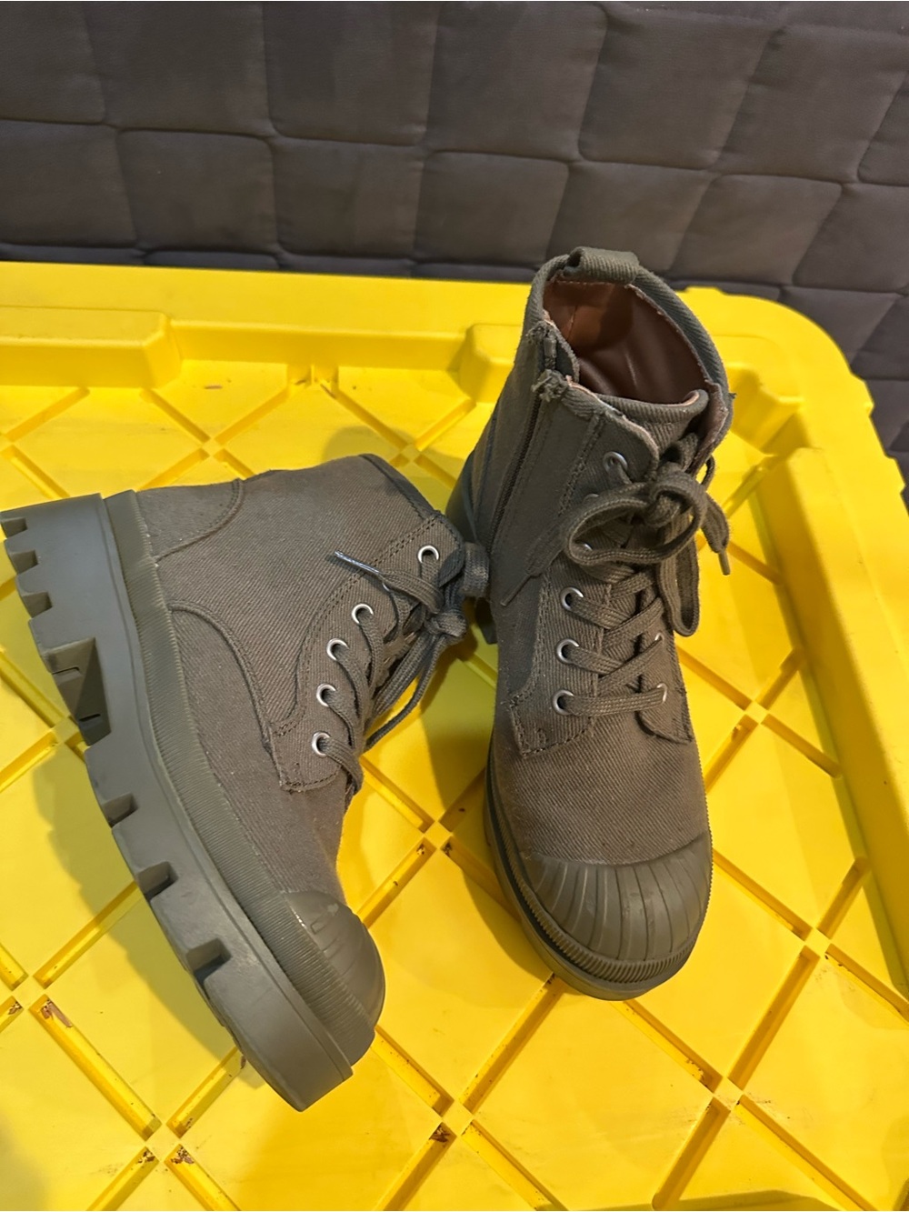 Olive Green Lace-Up Combat Boots